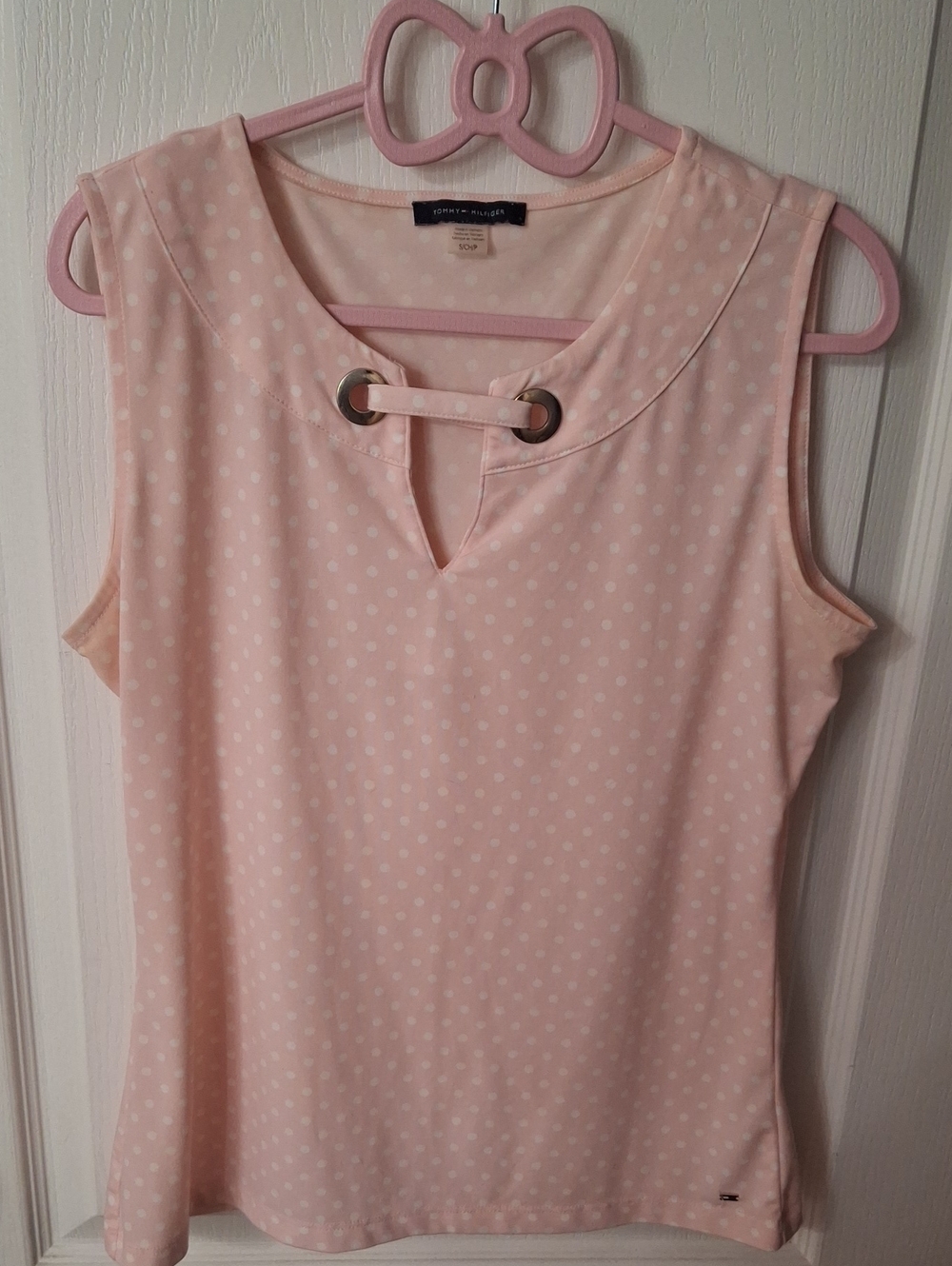 Tommy Hilfiger Light Pink Polka Dot Sleeveless Top with Grommet Detail NWOT
